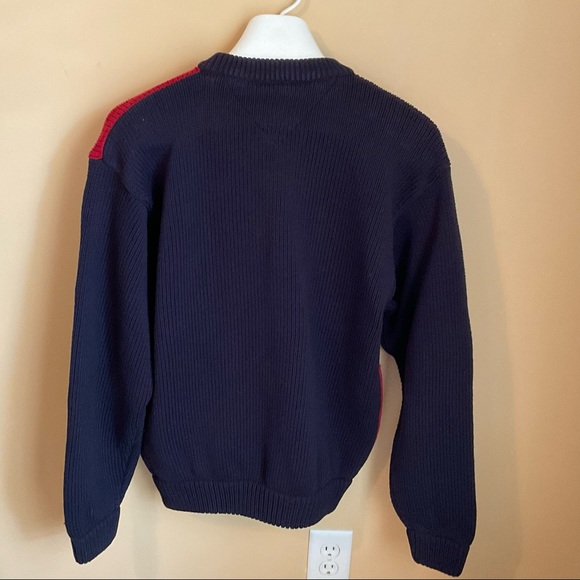 Tommy Hilfiger Size L Red, White and Navy Blue Sweater - Picture 6 of 7